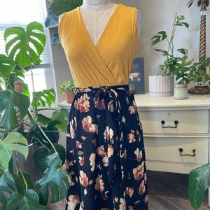 Floral and Mustard Midi Dress - SpotLight - Small